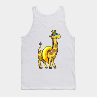 Giraffe on Beach with Swim ring & Sunglasses Tank Top